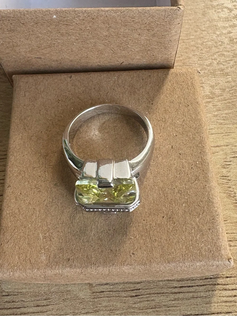 Green Gemstone Ring with Pavé Accent